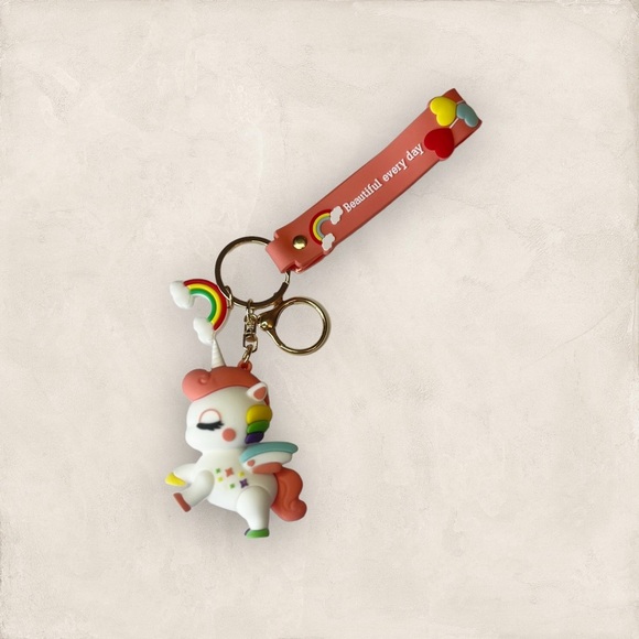 3D White and Blush Pink Unicorn Keychain Bag Charm Accessory Wristlet - Picture 1 of 2